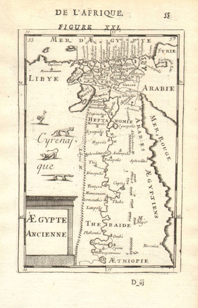 ANCIENT EGYPT. Nile valley. Shows towns. 'Aegypte Ancienne'. MALLET 1683 map